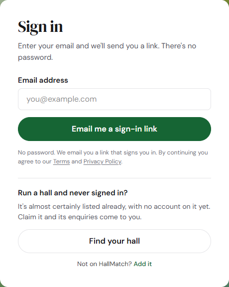 The sign-in page with Email address and Email me a sign-in link.